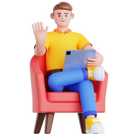 Man Using Tablet on Couch  3D Illustration