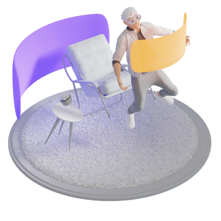 Man Using virtual desktop  3D Illustration