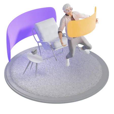 Man Using virtual desktop  3D Illustration