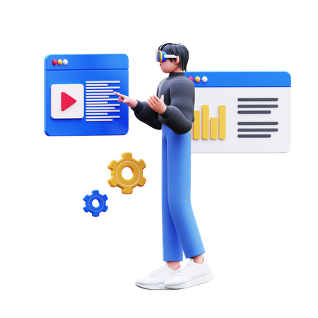 Man Using Vr Doing Business Analysis  3D Illustration