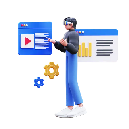 Man Using Vr Doing Business Analysis  3D Illustration