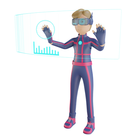 Man virtual working with metaverse 3D Illustration