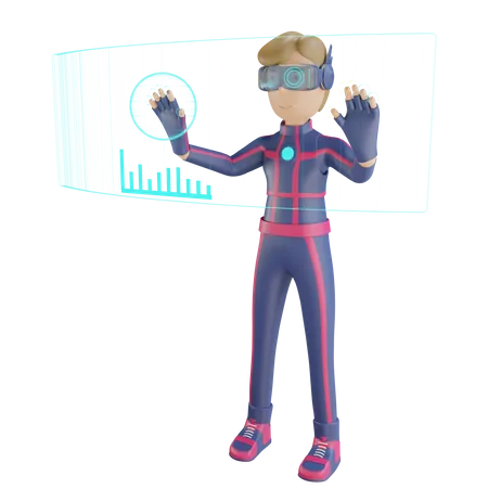 Man virtual working with metaverse 3D Illustration