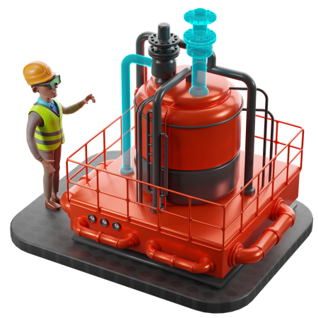 Man Visualizing Industrial Equipment Improvements  3D Illustration