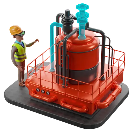 Man Visualizing Industrial Equipment Improvements  3D Illustration