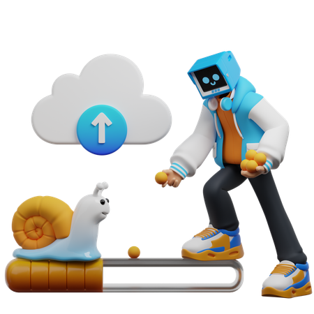 Man Waiting For Slow File Uploads  3D Illustration