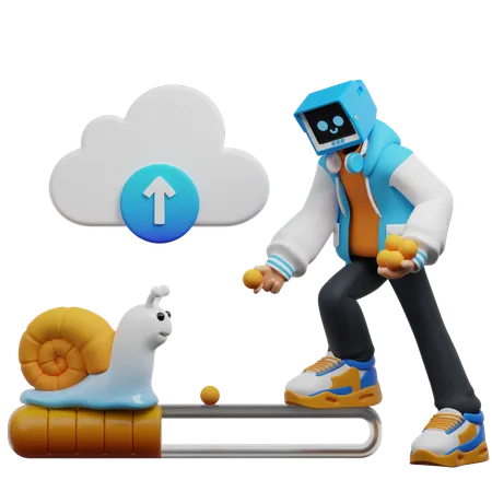 Man Waiting For Slow File Uploads  3D Illustration