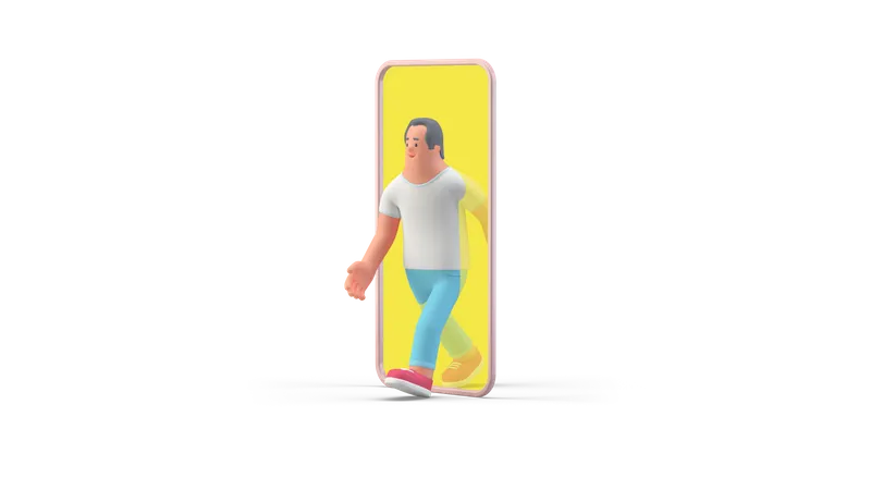 Man walking out of smartphone  3D Illustration