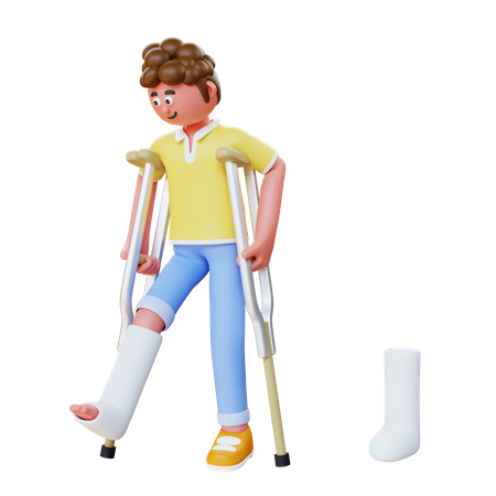 Man Walking With Crutches  3D Illustration