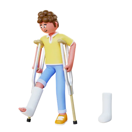 Man Walking With Crutches  3D Illustration