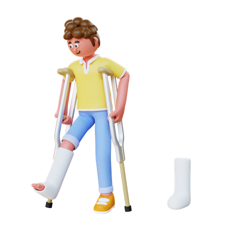 Man Walking With Crutches 3D Illustration