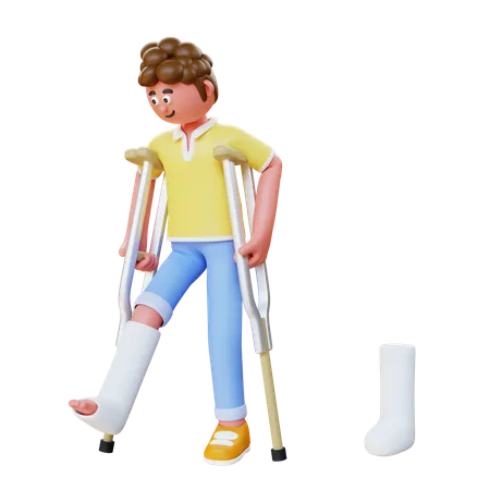 Man Walking With Crutches 3D Illustration
