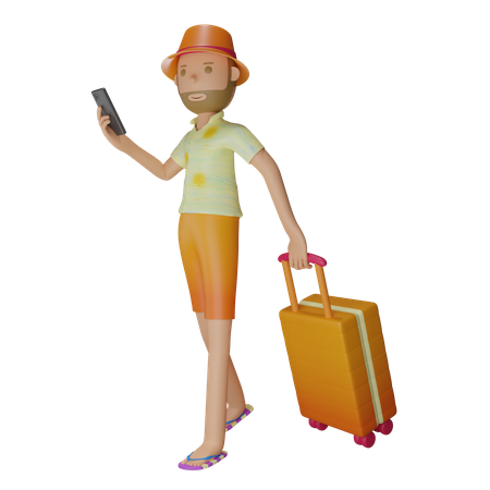 Man Walking With Luggage  3D Illustration