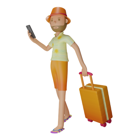 Man Walking With Luggage 3D Illustration