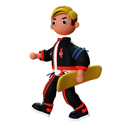 Man walking with skateboard  3D Icon