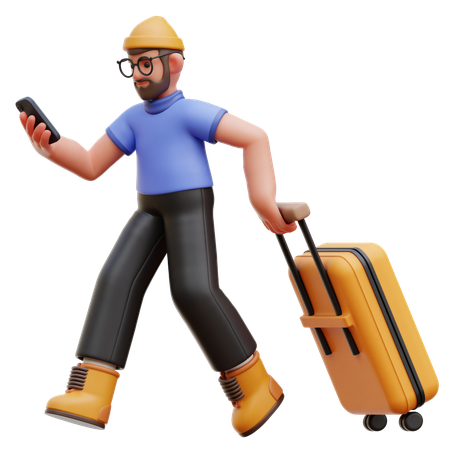 Man Walking With Suitcase  3D Illustration