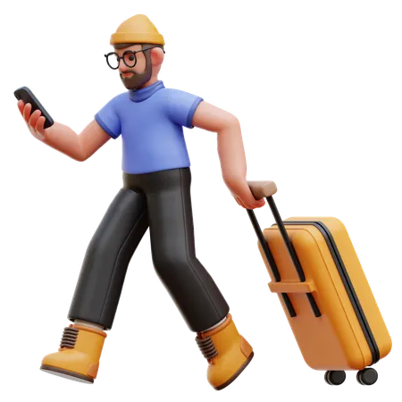 Man Walking With Suitcase  3D Illustration