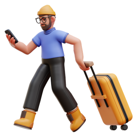 Man Walking With Suitcase  3D Illustration