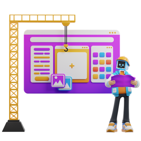 Man Watching Construction Of Website  3D Illustration