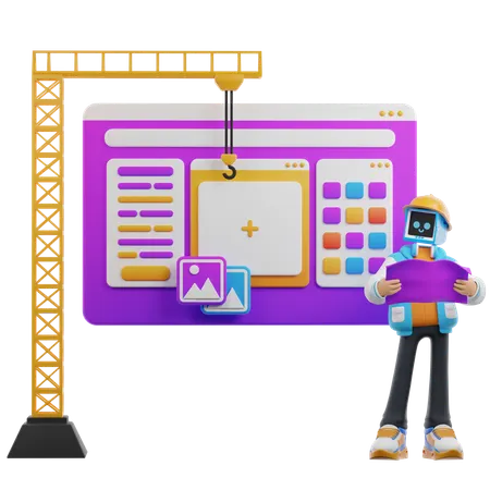 Man Watching Construction Of Website  3D Illustration