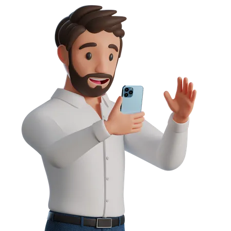 Man watching presentation in mobile phone  3D Illustration