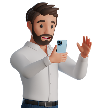 Man watching presentation in mobile phone  3D Illustration