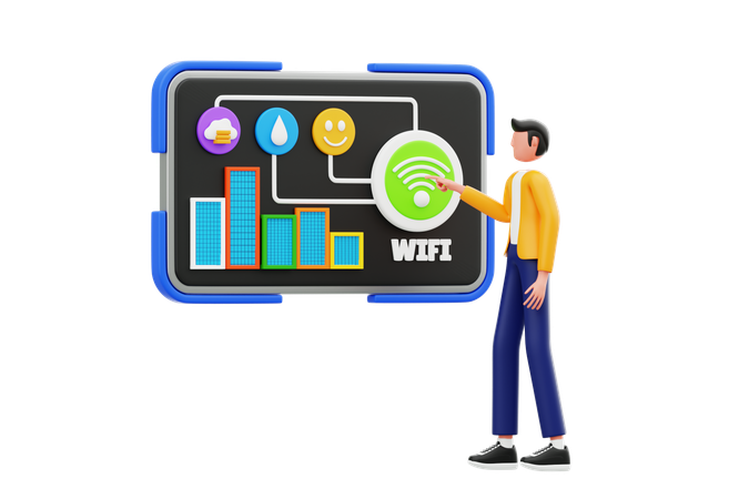 Man Watching Touchscreen Wifi Data Smart Display  3D Illustration