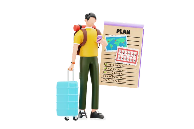 Man Watching Travel Planner On Mobile  3D Illustration