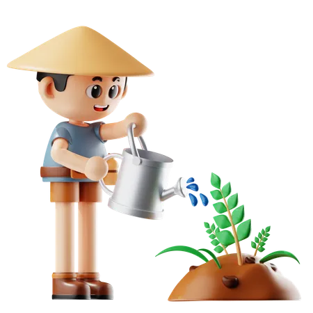Man Water Plants  3D Illustration