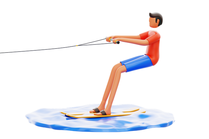 Man Water Skiing On Surface  3D Illustration