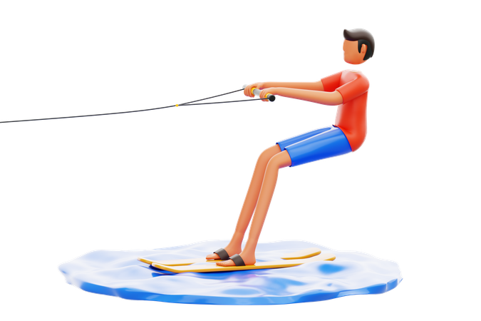 Man Water Skiing On Surface  3D Icon