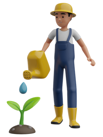 Man Watering Plant  3D Illustration