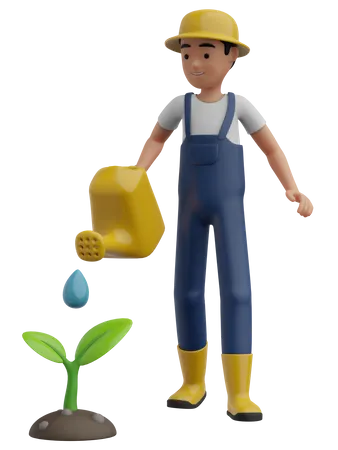 Man Watering Plant  3D Illustration