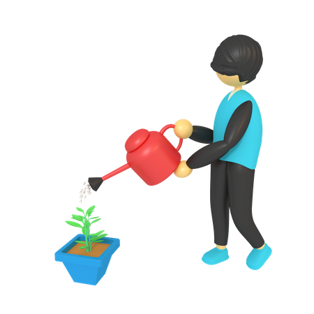 Man Watering plants in pots  3D Icon