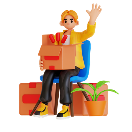 Man Waving Hand While Holding Package  3D Icon