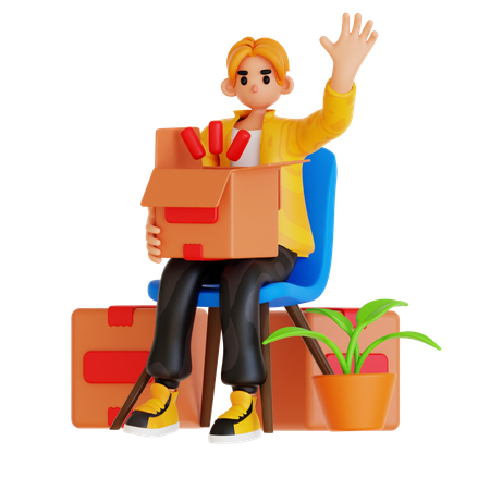 Man Waving Hand While Holding Package  3D Illustration