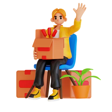 Man Waving Hand While Holding Package  3D Illustration