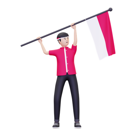 Man waving Indonesian flag  3D Icon