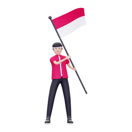 Man waving Indonesian flag  3D Icon