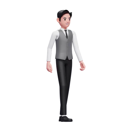 Man wearing a gray office vest walking  3D Illustration