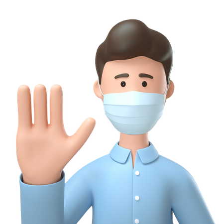 Man wearing medical mask and showing stop hand gesture  3D Icon