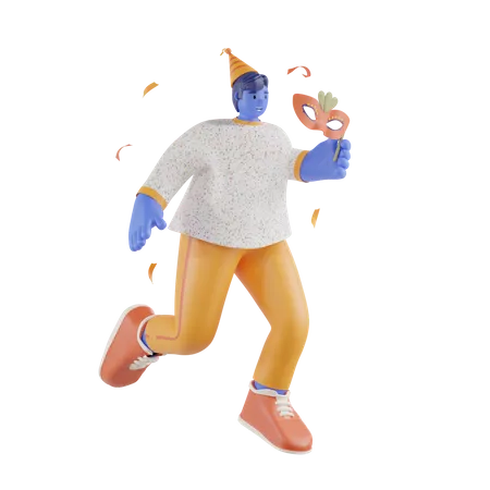 Man Wearing Party Mask  3D Illustration