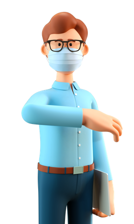 Man wearing protective face mask and greeting bumping elbow  3D Icon