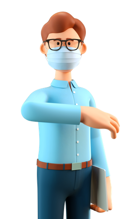 Man wearing protective face mask and greeting bumping elbow 3D Illustration