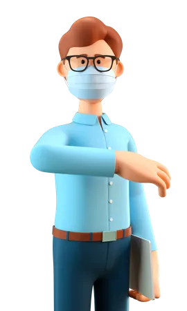 Man wearing protective face mask and greeting bumping elbow  3D Illustration