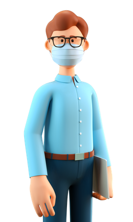 Man wearing protective face mask And holding tablet  3D Icon