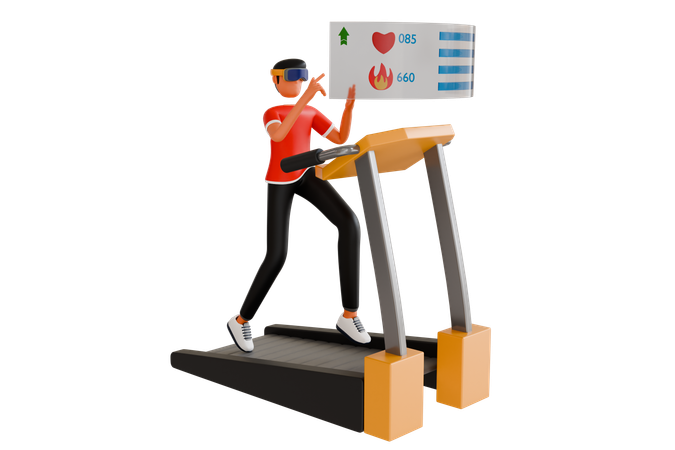 Man Wearing Vr Glass Running On Treadmill  3D Illustration