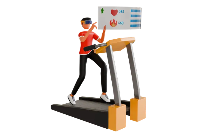 Man Wearing Vr Glass Running On Treadmill  3D Illustration