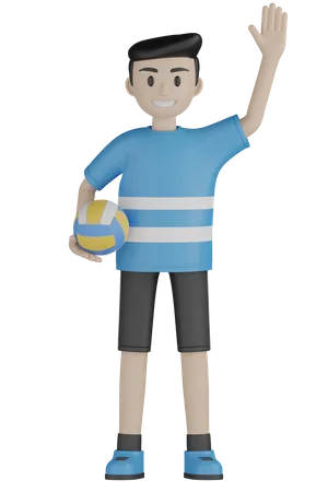 Man Weaving Hand While Holding Volleyball 3D Illustration