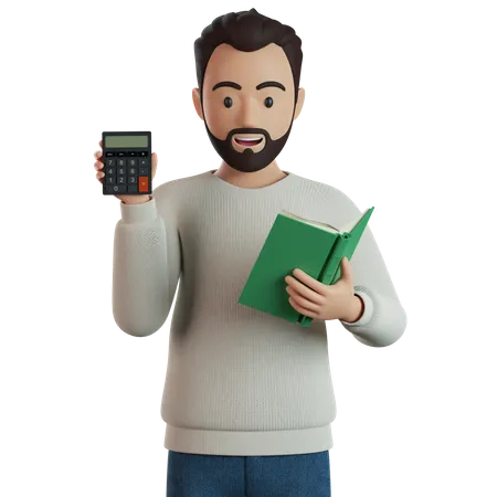 Man With A Calculator And A Book In His Hands 3D Illustration